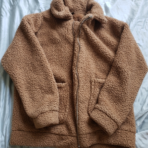 Oversized khaki teddy jacket - Picture 3 of 5